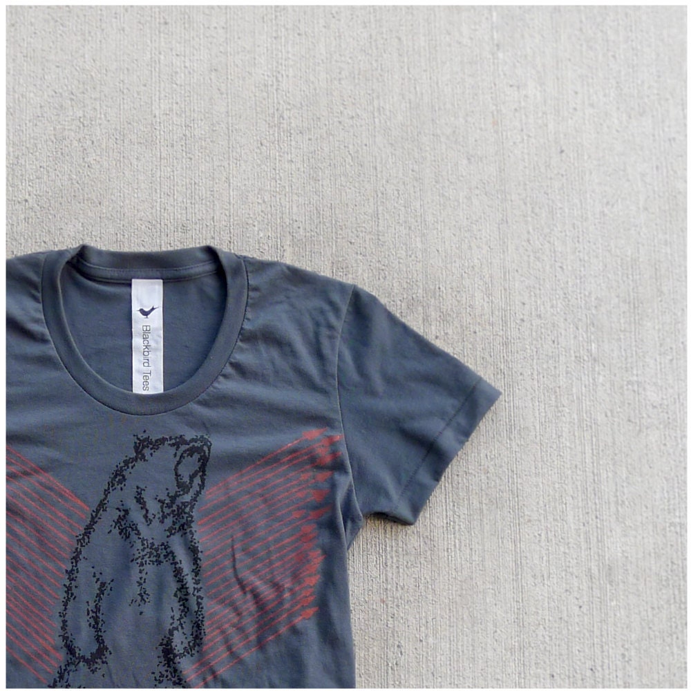 Ursa Major - womens t shirt - XL - fall fashion - grizzly bear print in black with orange arrows on American Apparel asphalt gray tshirt