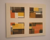 Vintage Fabric Wall Hanging Art Orange Brown Yellow Cream Black Geometric Barkcloth Fathers Day