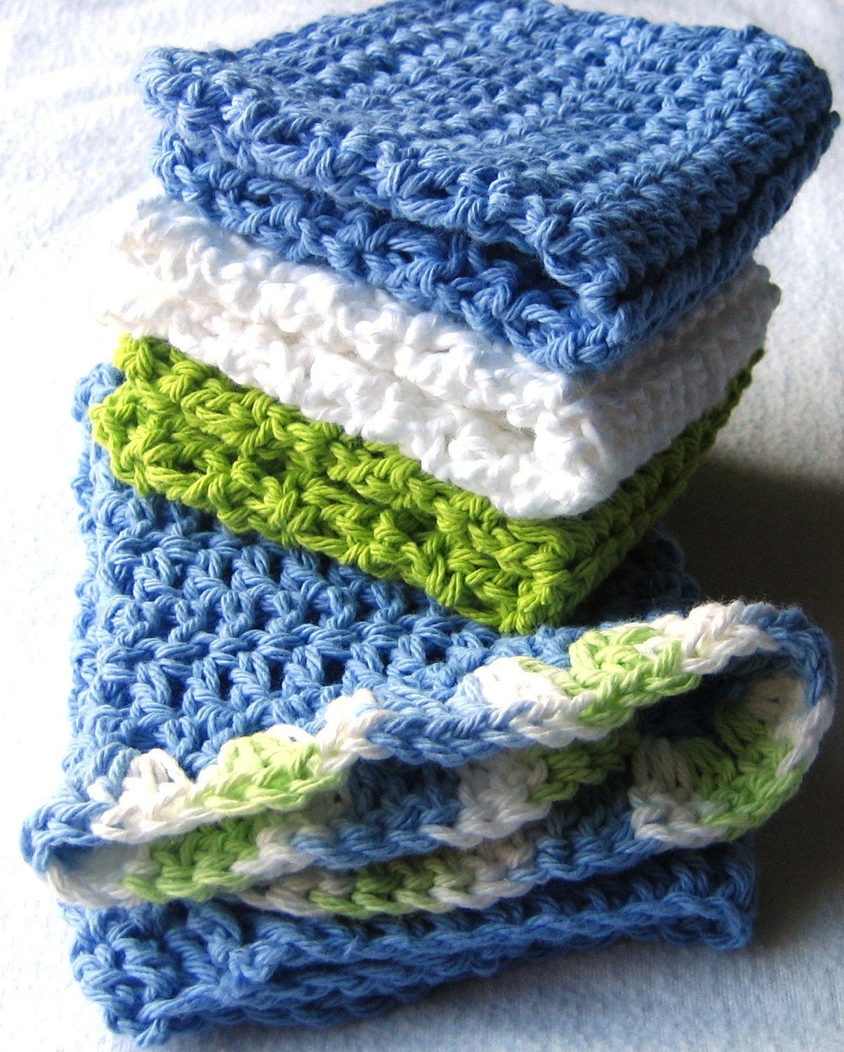 Cotton Hand Crocheted Bathroom Set / Kitchen Towel and Washcloth Set - Eco Friendly and Green
