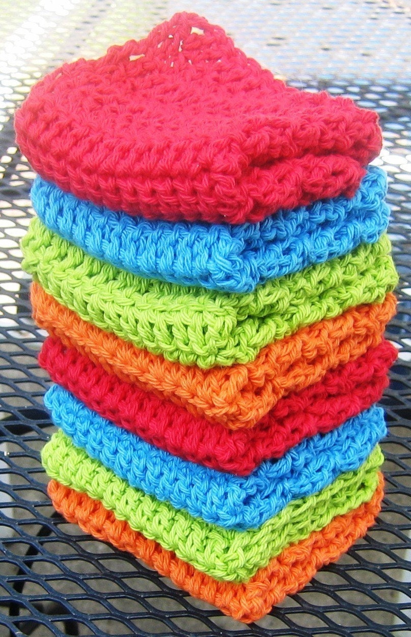 Crochet Cotton Washcloths Dishcloths Handmade - Eco Friendly and Green - Set of 8 - Crochet Cotton Wash Cloths Dish Cloths