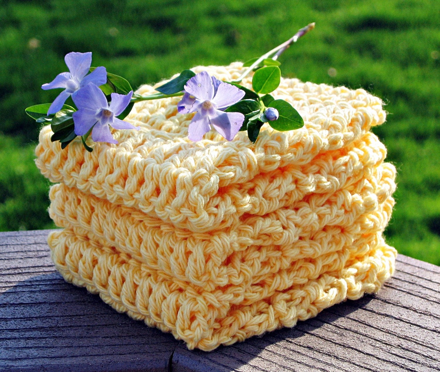 Cotton Crochet Washcloths Dishcloths Bright Yellow - Set of 3 Cotton -  Not Your Grandma's Washcloths