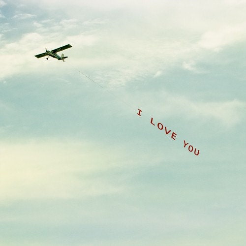 romance pilot airplane sky teal blue wispy clouds 8x8 art photography - I Love You