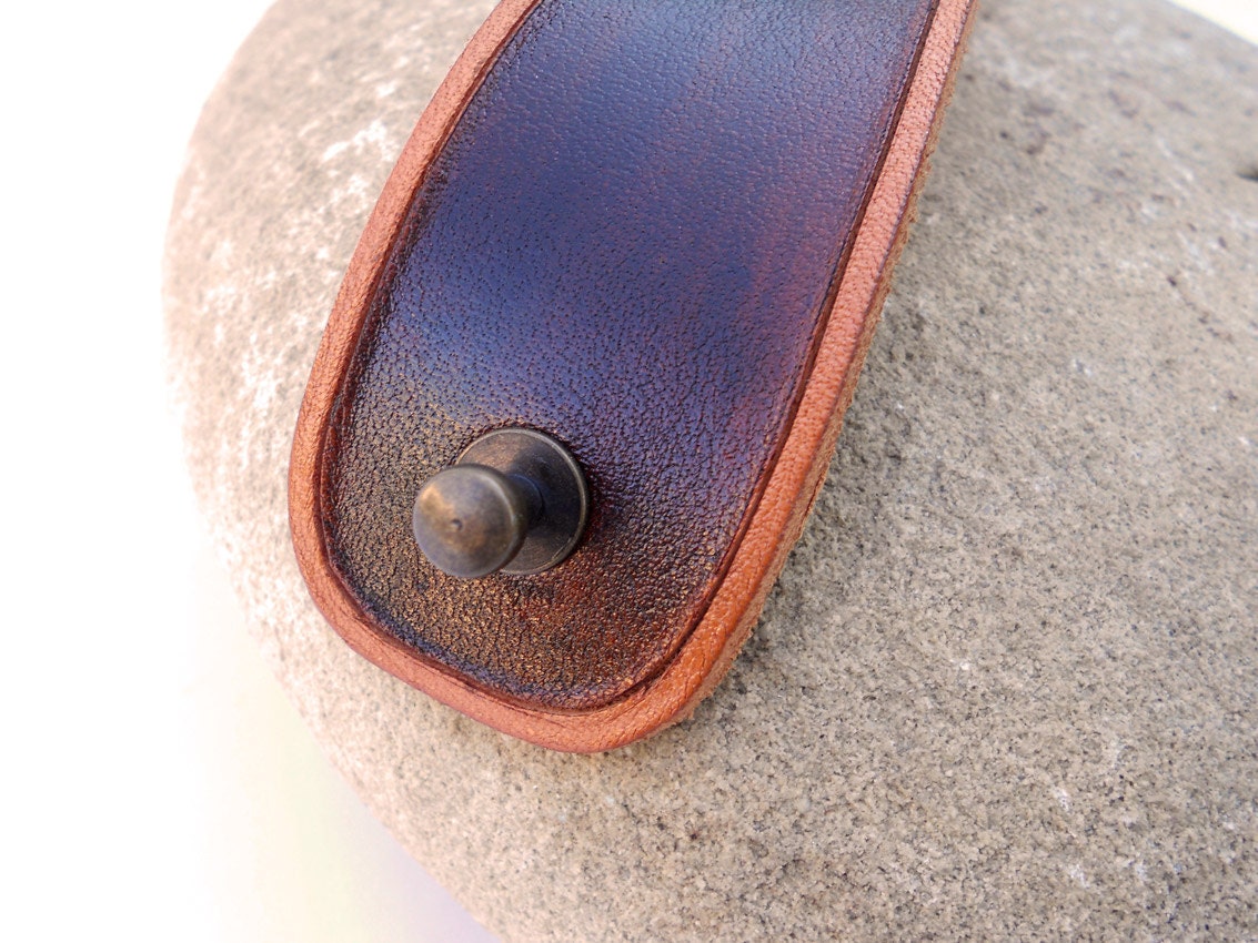 Hand Carved Leather Wristband, Walnut Brown with Tan Trim