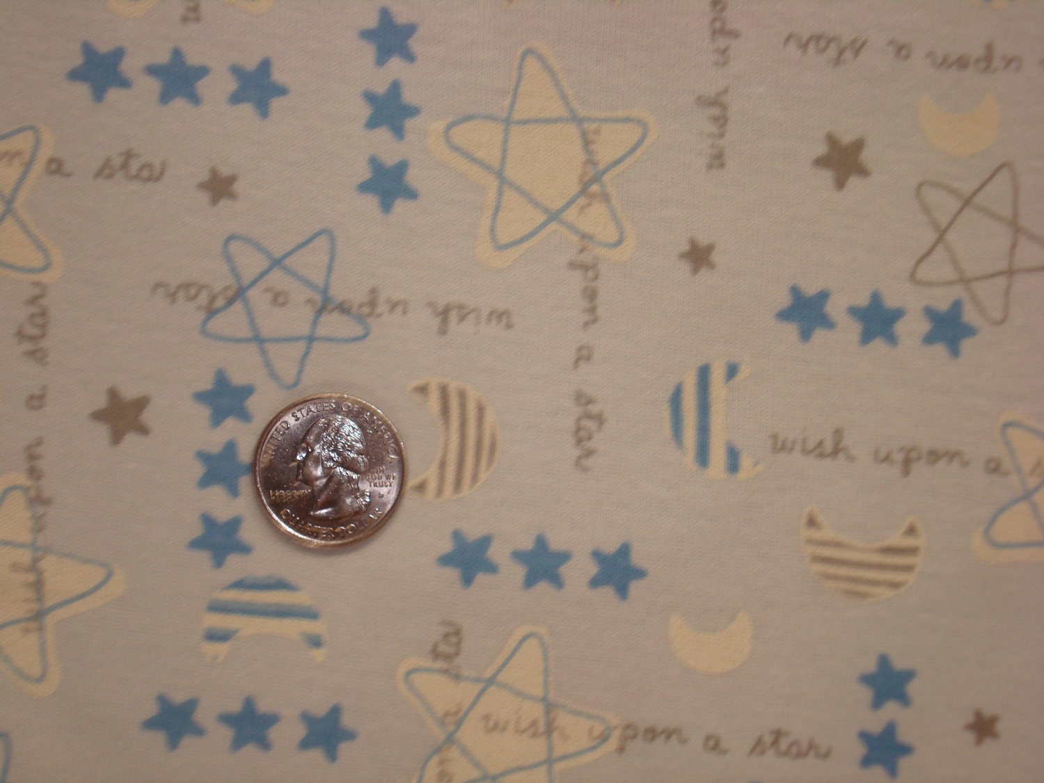 NEW wishing on a star on blue cotton rib knit fabric 1 YD
