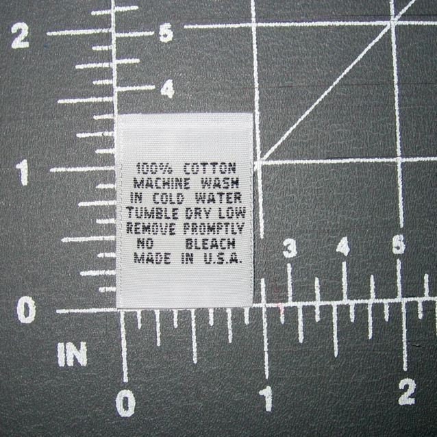 500 Woven Care Content Clothing Tag Labels - 100 Percent Cotton Machine Wash Cold Tumble Dry Made in USA