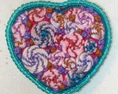 Hand-Embroidered Brooch--Candy Heart