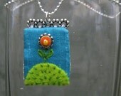 Flower Pendant Necklace Hand Stitched in Silk and Felt
