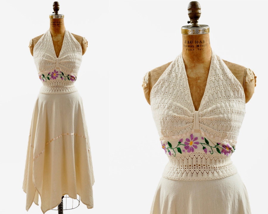 SALE - 70s Cotton Asymmetrical Dress