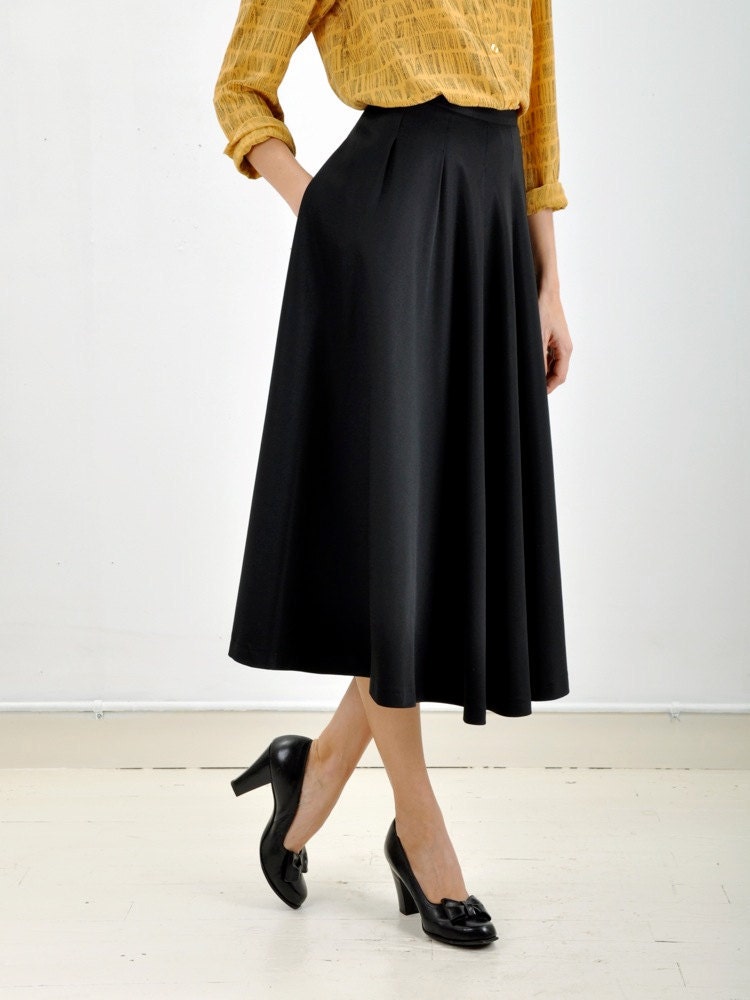 Black MIDI LENGTH Full Draped Skirt
