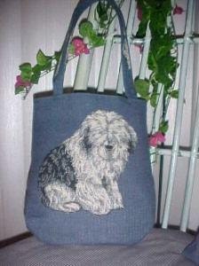 Custom Handbag Tote Bag Purse Dog Picture fabric Panel Old English Sheep Dog