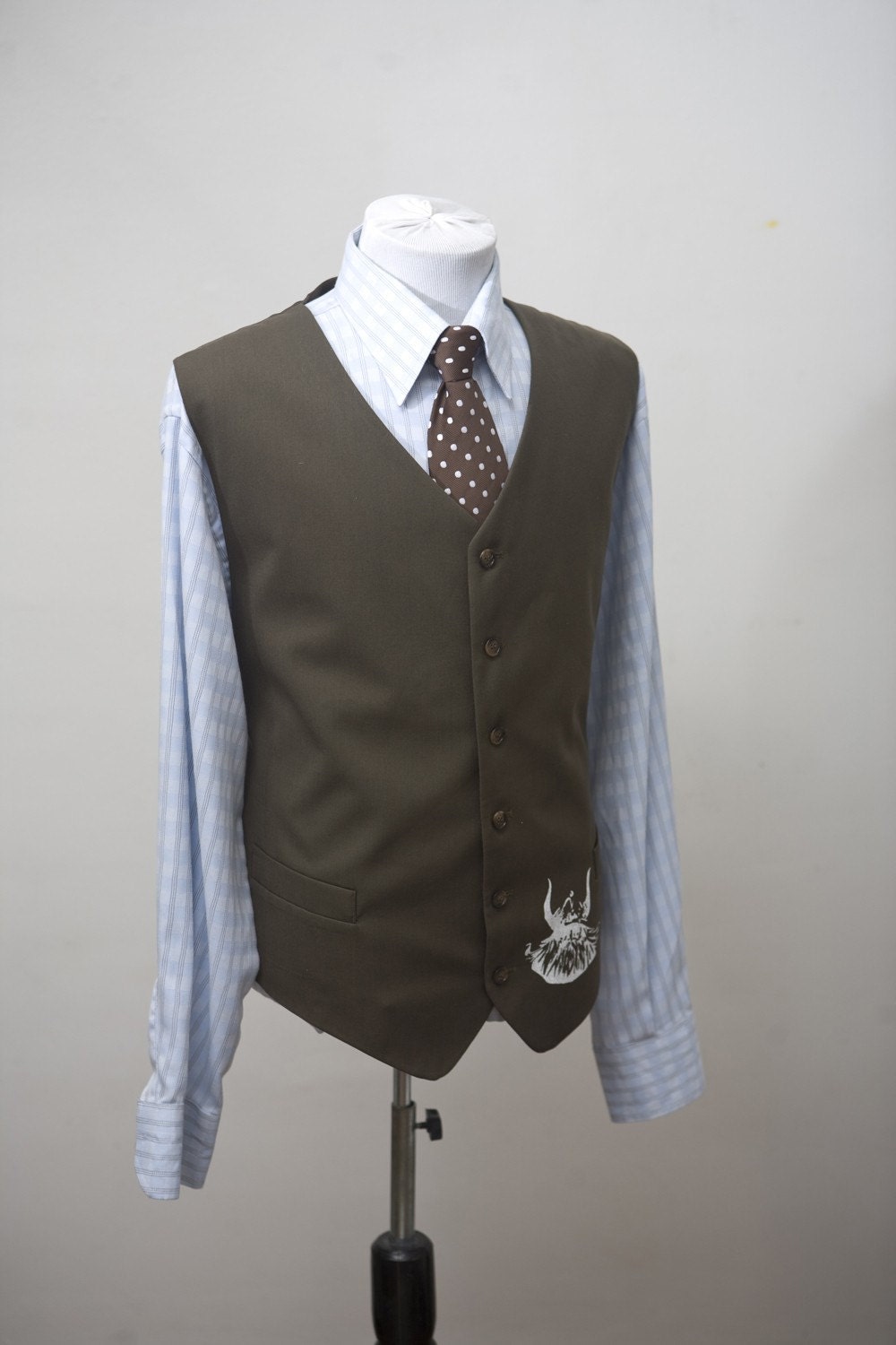 Olive Green Vest Size 48 with Screen Printed Viking