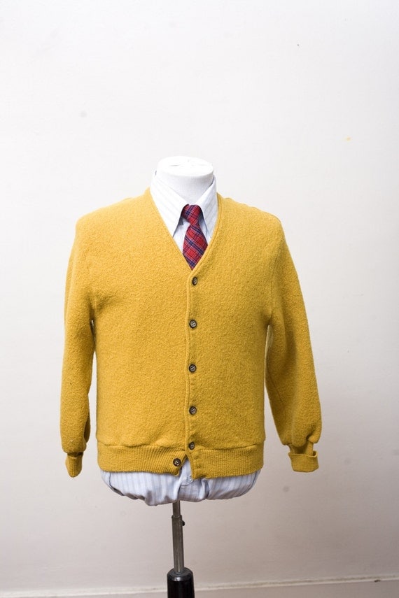 Vintage Mustard Yellow Cardigan Men's Small by BrightWall on Etsy