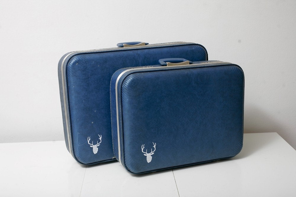 Two Piece Blue Hand Painted Luggage Set
