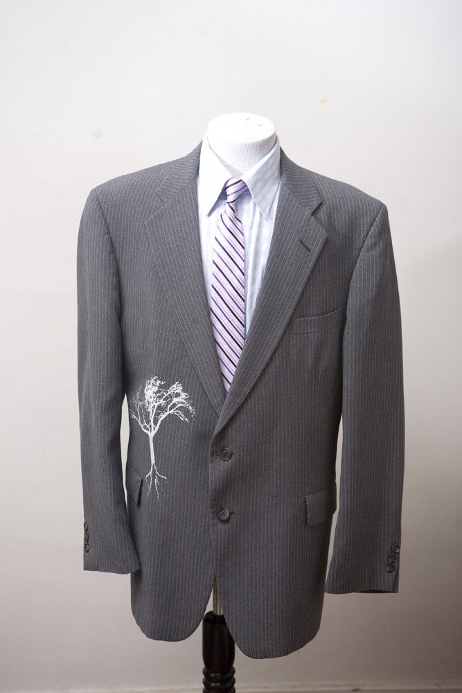 Size 52 Palm Beach Sport Coat Upcycled with Screen Printed Tree