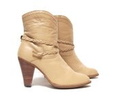 size 6.5 BRAIDED tan leather 70s BOHEMIAN high heeled LASSO ankle boots