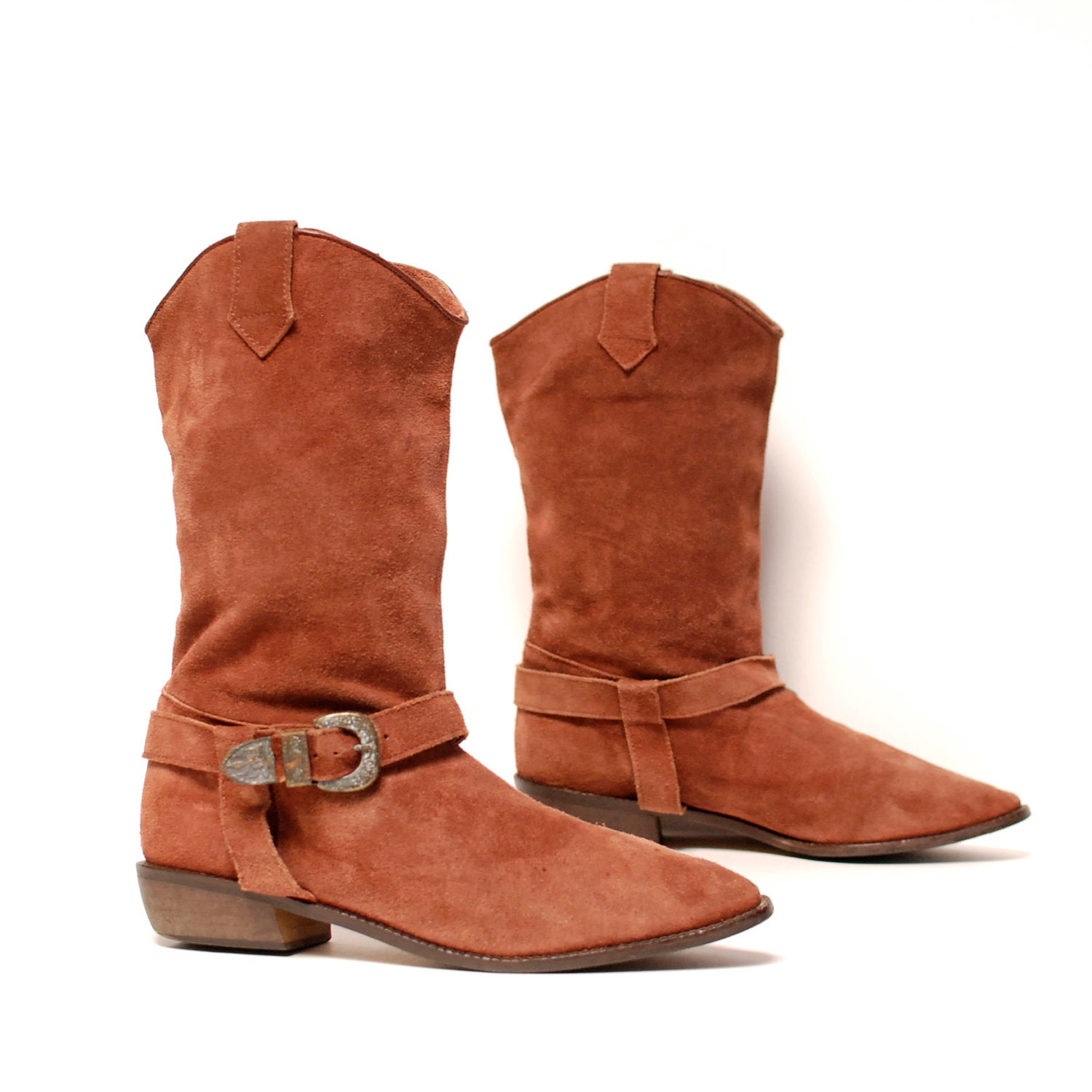 size 8 SOUTHWEST brown leather 80's HARNESS bohemian slouchy boots