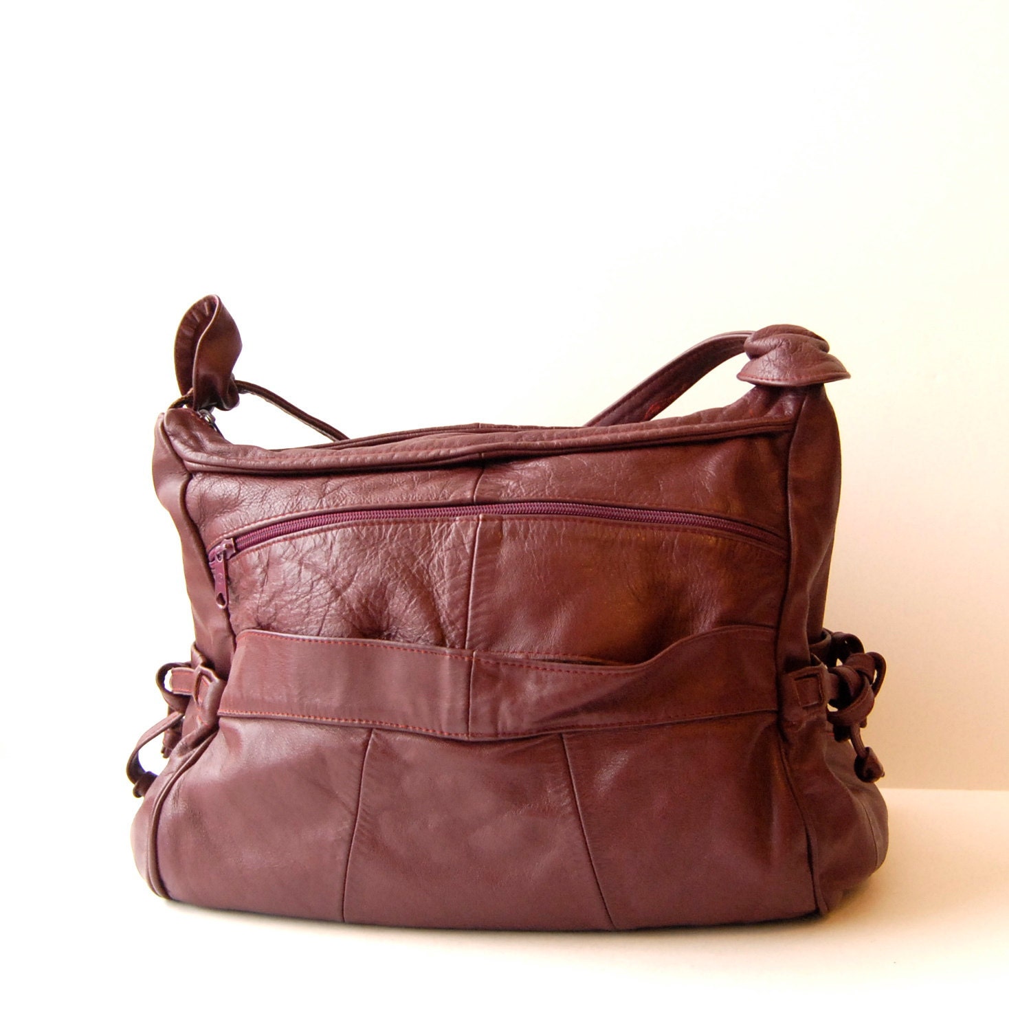 SLOUCHY dark red leather 80s BOHEMIAN hobo xlarge purse