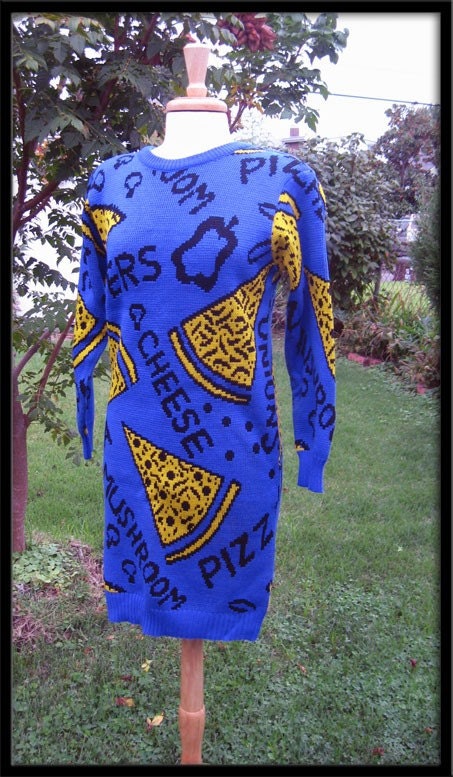AMAZING Vintage 1980s Pizza SWEATER 80s mini Dress Deadstock never worn