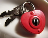 Red heart lock with two keys