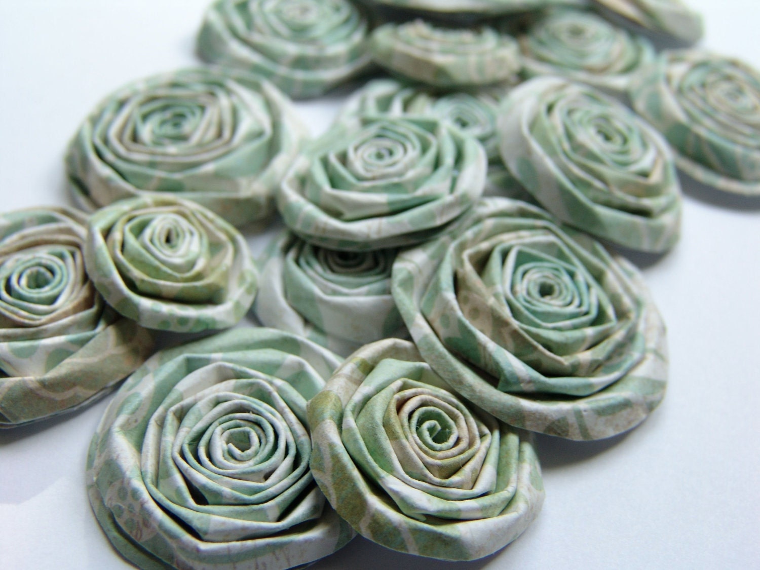Shabby Chic Rose green paper flowers SET of 15 handmade roses