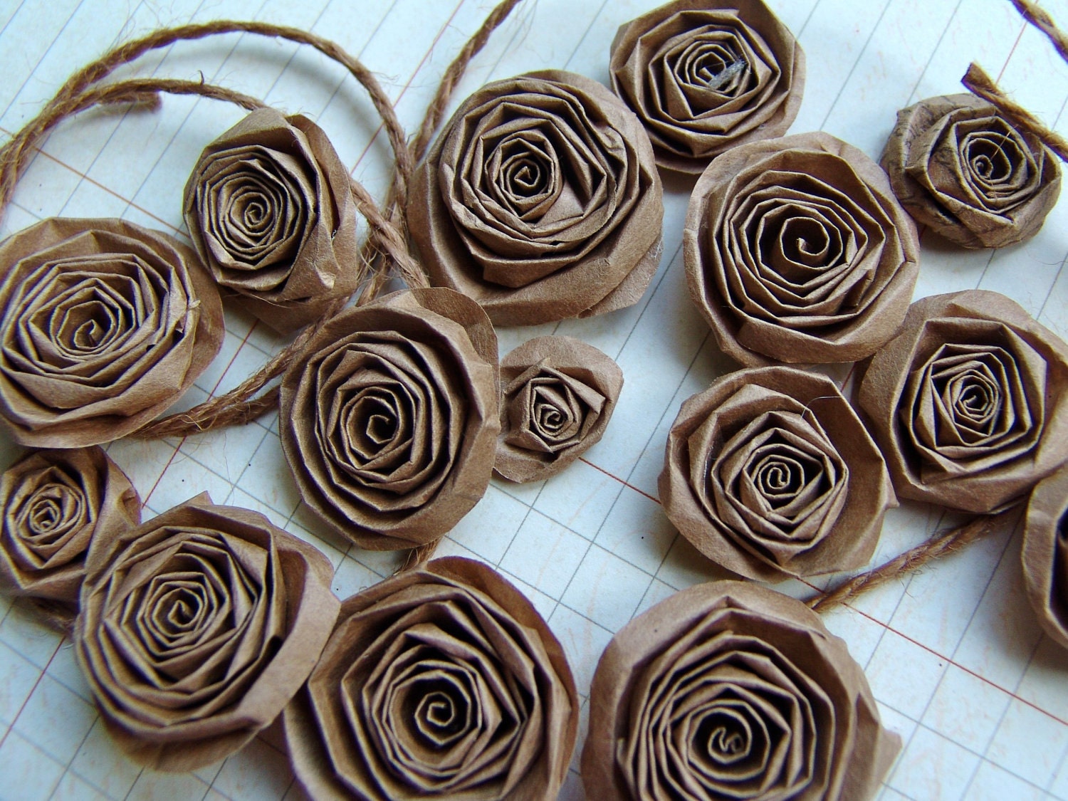 Upcycled Recycled Paper Bag handmade paper flowers SET of 15 kraft paper roses