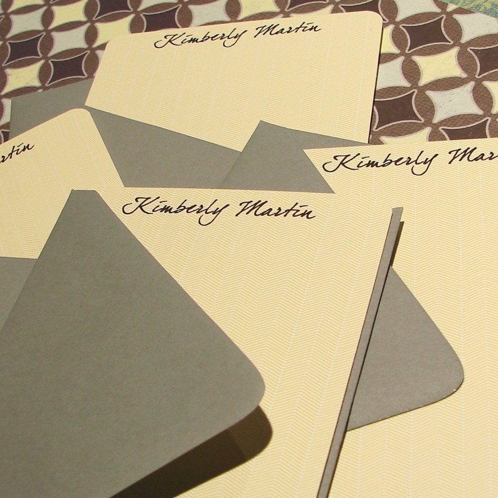 Herringbone Curry Personalized Notecards - Set (10)