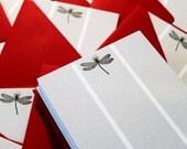 dragonfly on cabana stripes flat notecards set (8)