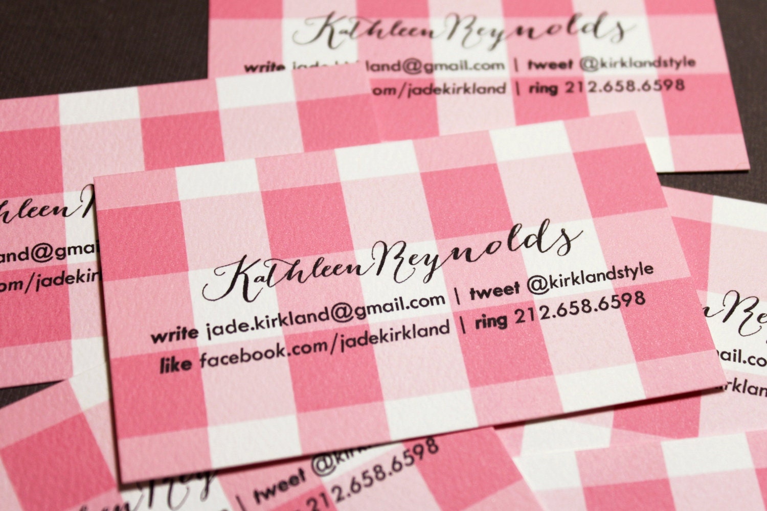 pink large gingham or buffalo check calling cards or mom cards - set (50)