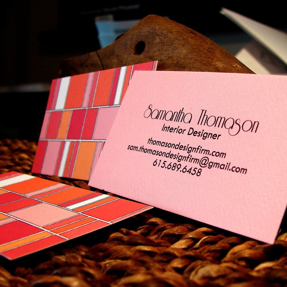 pink and orange mod blocks calling card set (50) standard size