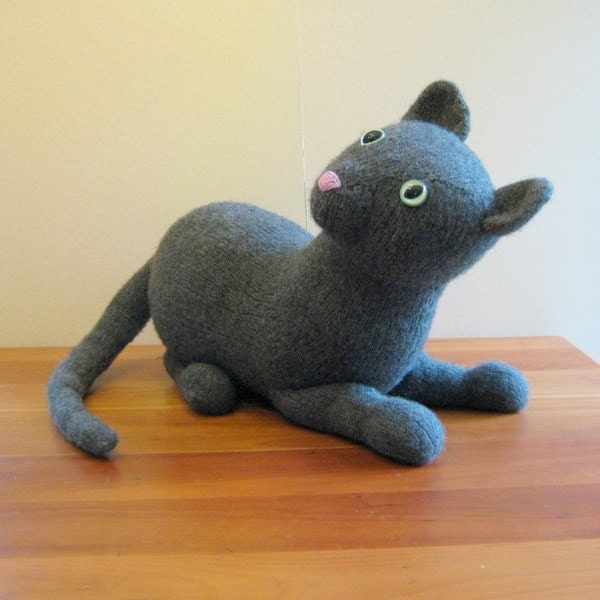Cat Stuffed Animal, Lifesize Plus, Gray. Children, Toy, Wool, Knitted, Felted. Handmade by FeltedFriends