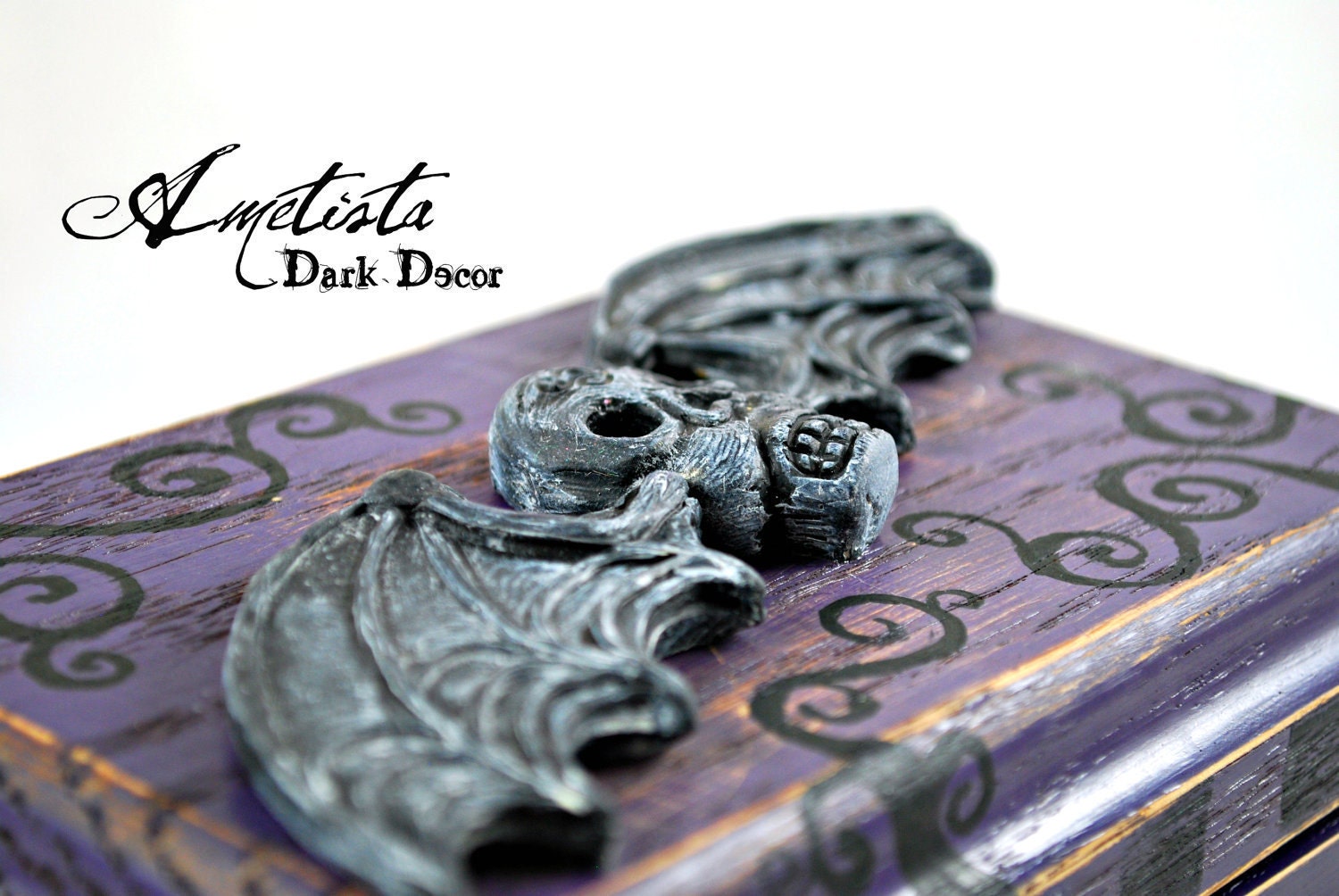 Wooden Keepsake Box - Gothic Style - Dark Decor - Skully Bat Monster Box - Unique - Gift
