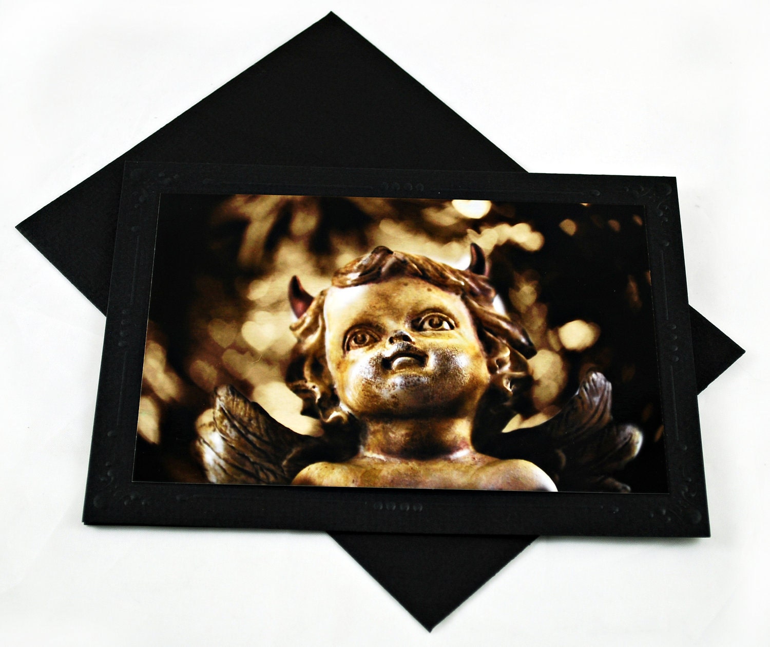 Goth Greeting Card - Little Demon - 5x7 in Black - Unique - Blank Cards - Valentine - All Occasions