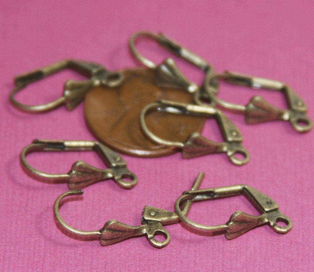 50 pcs of Antiqued brass leverback earwire with shell 9X17mm