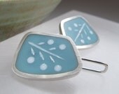 Large Modern Drop Earrings - Sterling Silver and Aqua Blue Resin Earrings - Graphico - UK  - Flowers