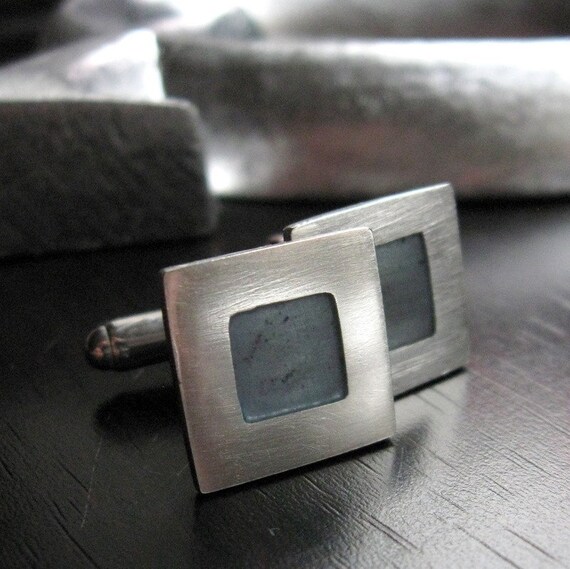 Square Silver and Resin Cuff Links