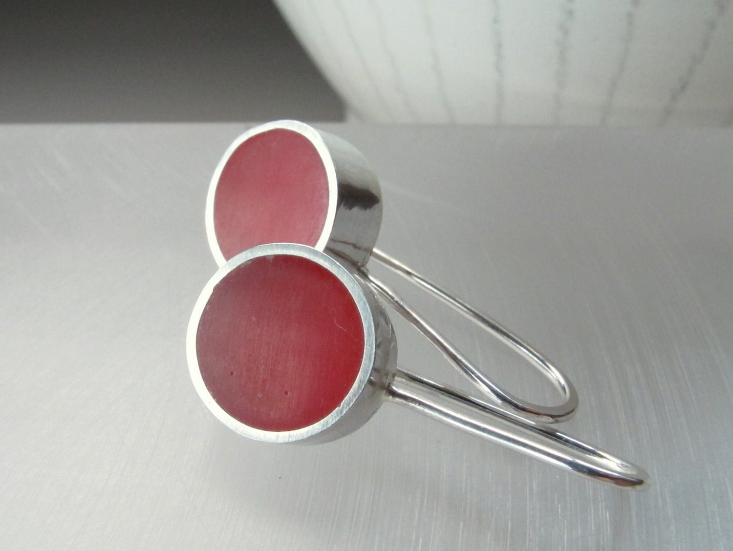 Red Resin Earrings - in Silver & Resin - Lipstick Red ModDot - In Stock