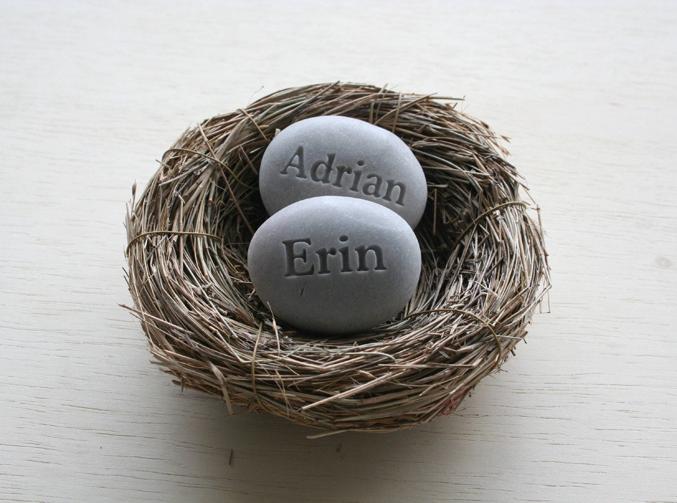 Personalized 2 name stones in bird nest - Mom's Nest (c) by sjEngraving
