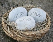 Our Nest Our Home - Custom engraved stones with names and date in bird nest - love nest by sjEngraving