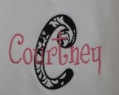 Little Lila Tee in Preppy Black and Pink -  Applique Initial Tee or Bodysuit - Short Sleeves