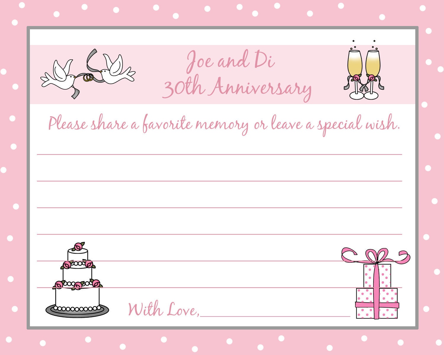60  Personalized Wedding Anniversary Memory and Wishes Cards