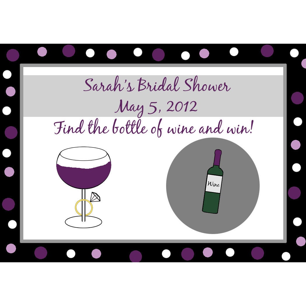 48 Personalized Bridal Shower Scratch Off Game Cards - Wine and Ring - Purples