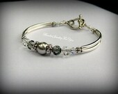 Wedding Bridesmaid Bracelet - Antiqued Pewter Black Diamond Swarovski Crystal Pearl Bridal Bangle Bracelet