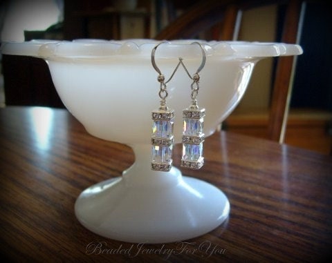 Wedding Earrings - Swarovski Crystal AB Bridesmaid Dangle Earrings