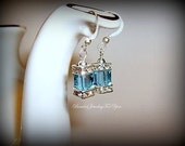Bridesmiad Earrings - Aquamarine Swarovski Crystal AB Cube