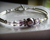 Antiqued Pewter Amethyst Swarovski Crystal Pearl Bridesmaid Bangle Bracelet