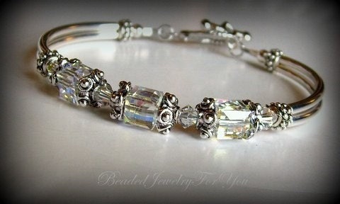 Wedding Jewelry - Antiqued Pewter Swarovski Crystal AB Bridesmaid Bangle Bracelet