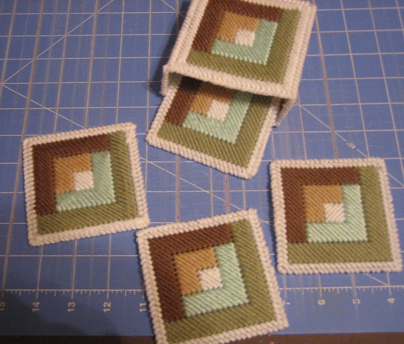 items-similar-to-handmade-plastic-canvas-coasters-set-log-cabin-pattern-on-etsy