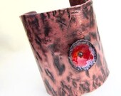 Sheeba-Copper and Red Enamel Bloom  Wide Cuff Bracelet
