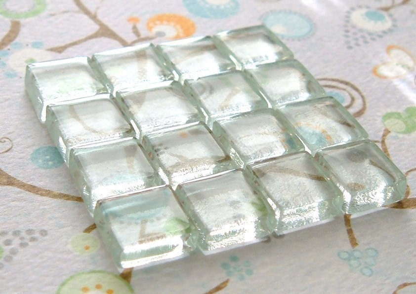 20 Baby Clear Flat Glass Handcut Squares - 3/8''