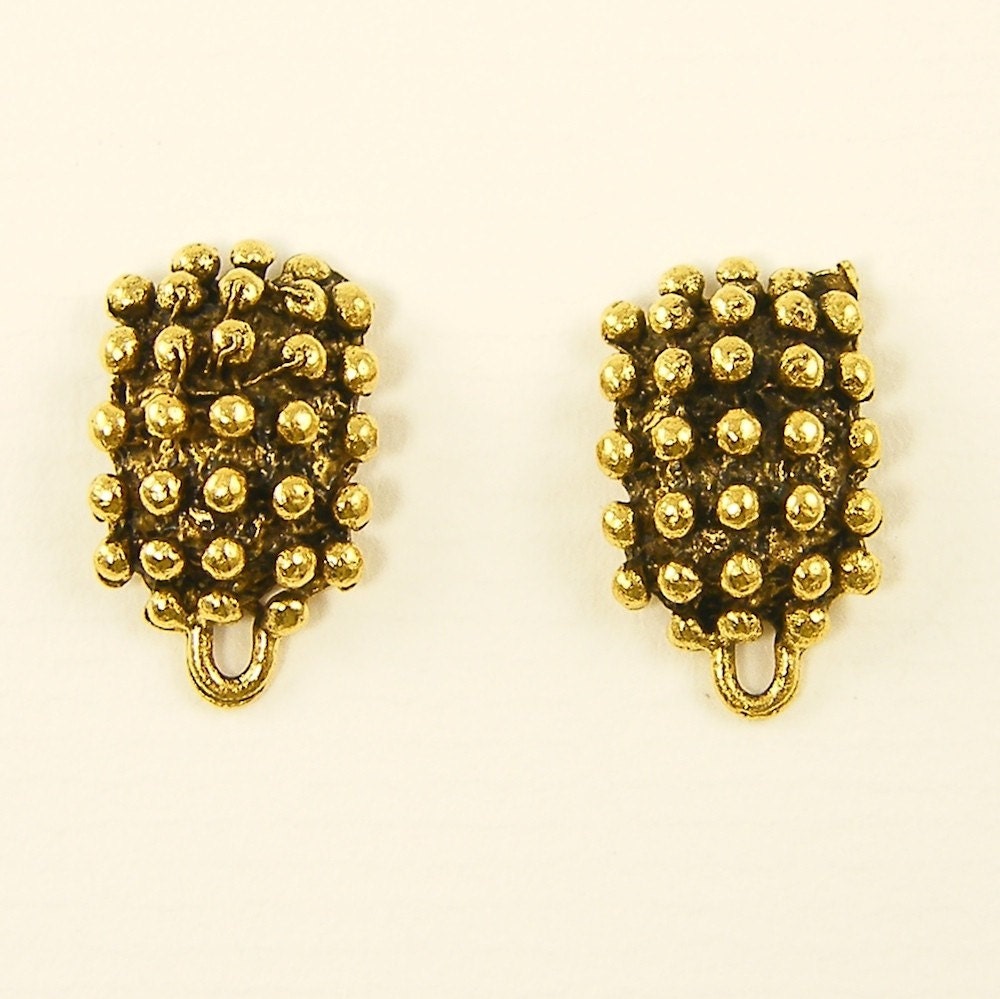 Tribal Earring Posts, Gold Plated Ethnic Earring Findings, Antique Gold Plated Bumpy Ethnic Earring Posts